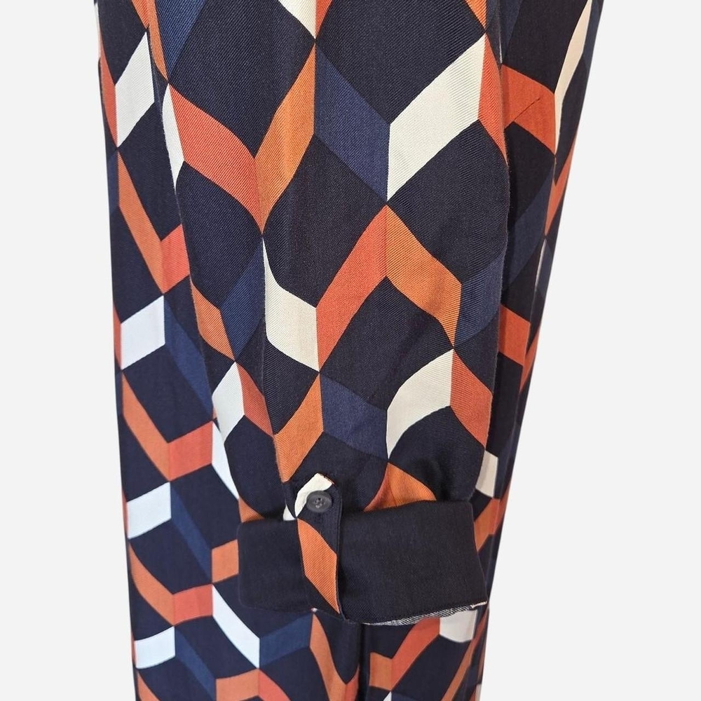 Hobbs Aubery Collared Dress Geometric Retro Diamon Pattern Navy Orange Size 4 - Picture 6 of 9